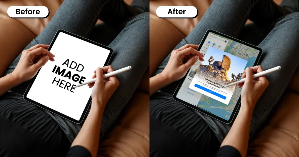 iPad mockup of a top-angle view