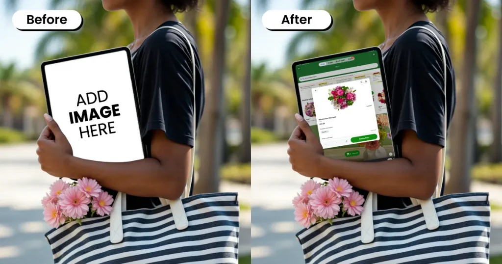 Best iPad mockup of a woman carrying her iPad