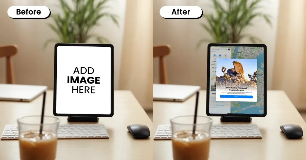 iPad mockup on a stand