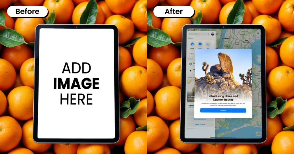 iPad mockup with oranges