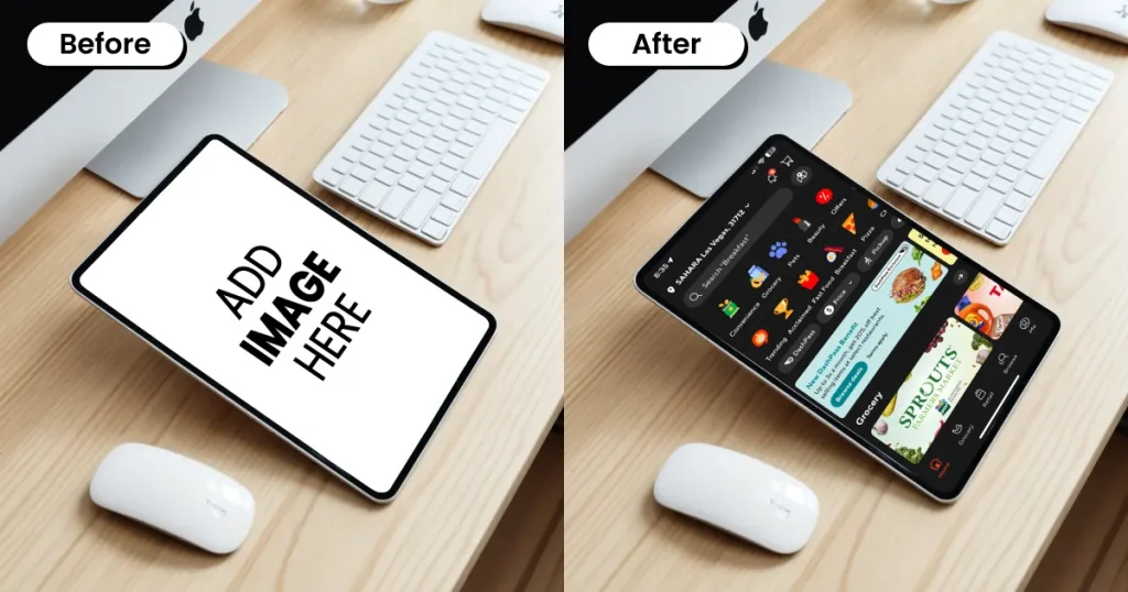 iPad mockup with other apple products