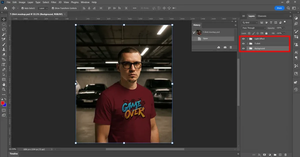 locate the Layers in the photoshop file