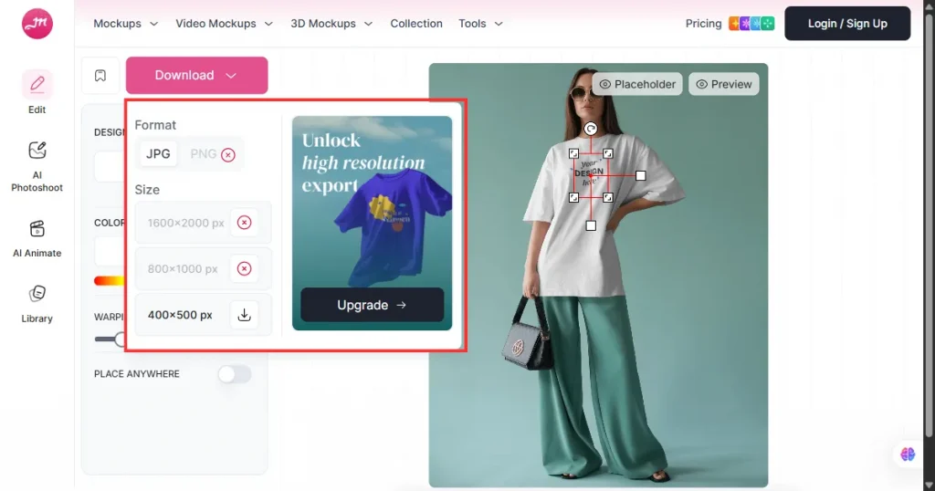 Mockey AI mockup export option