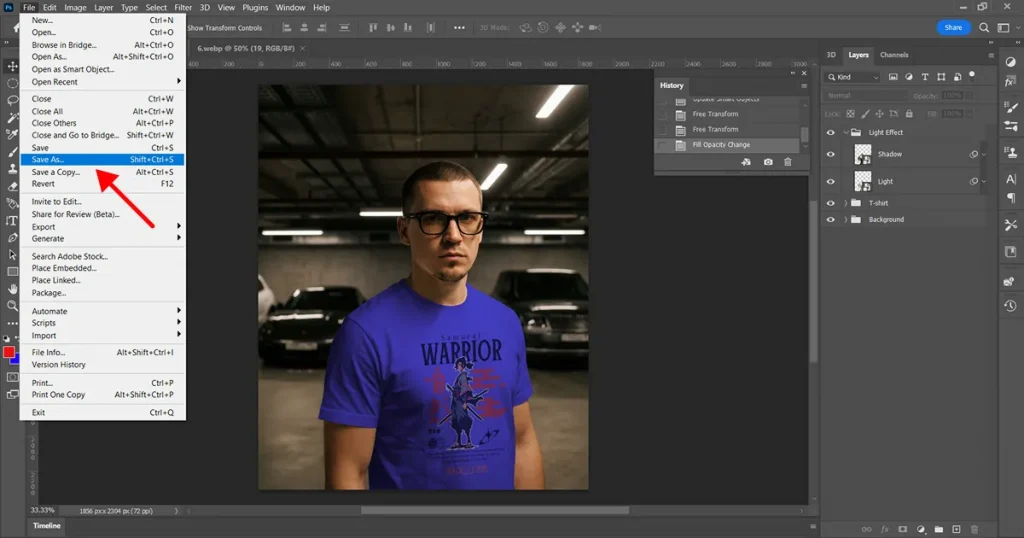 save the PSD t-shirt mockup file