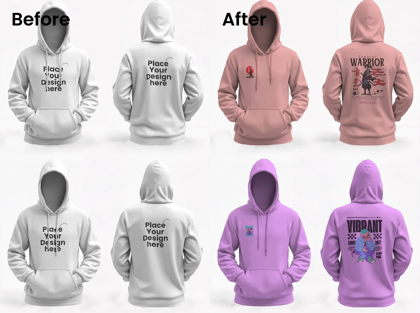 3D Ghost mannequin hoodie mockup