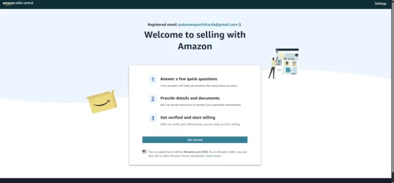 Amazon seller central sign up page
