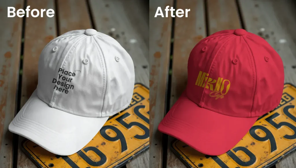 Cap mockup with a license plate