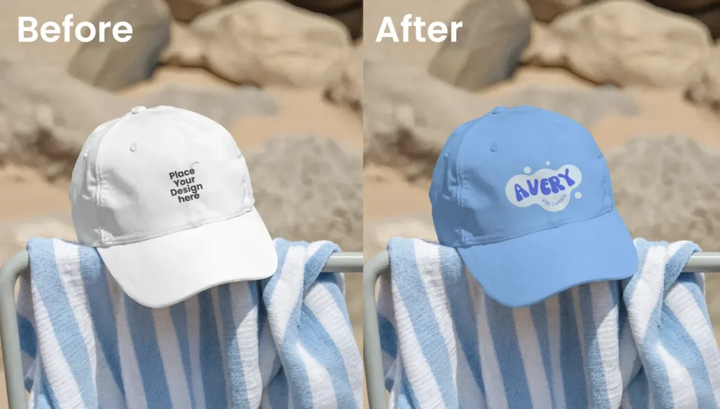 Cap mockup on a beach towel