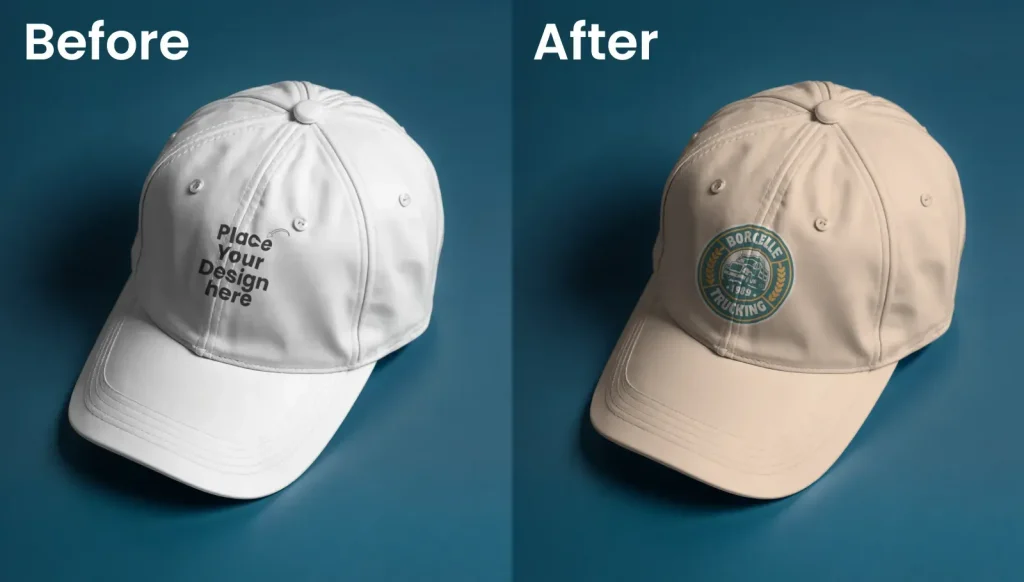 Cap mockup on a navy blue surface
