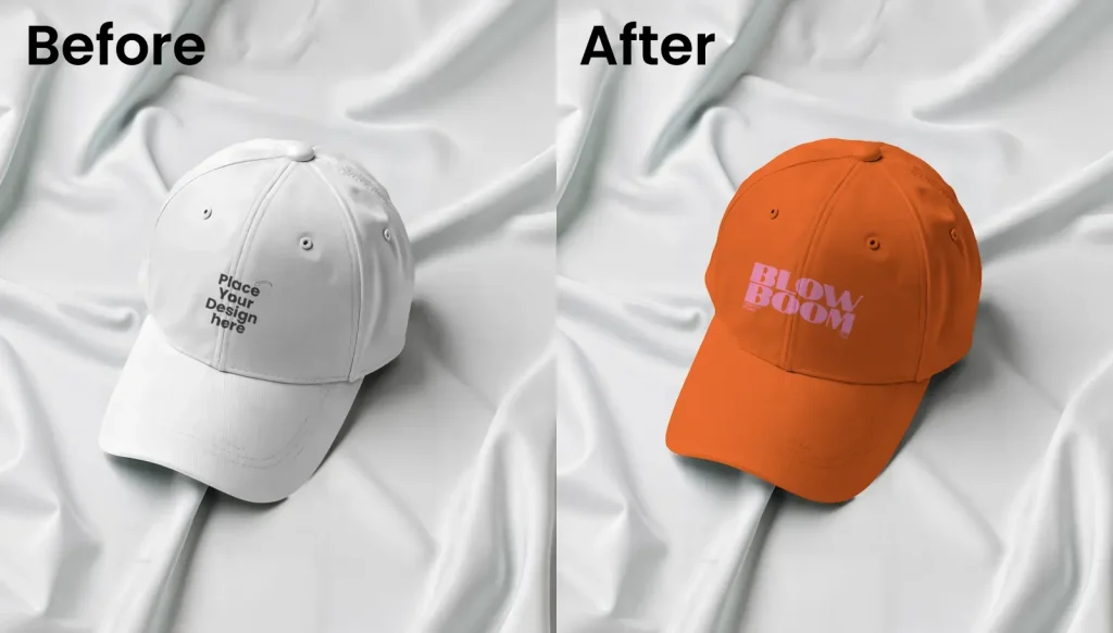 Cap mockup on satin fabric