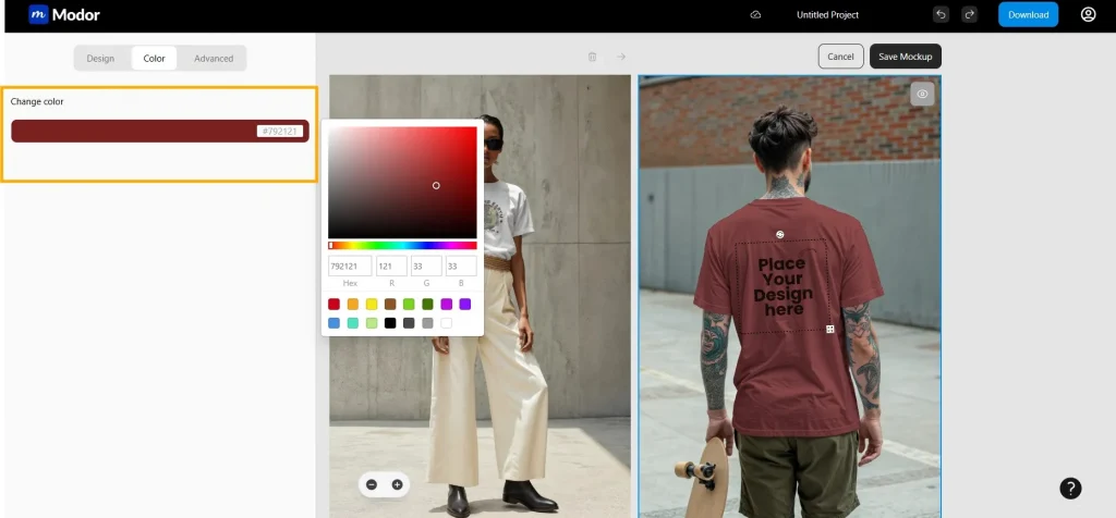 Change the color of your t-shirt on Modor
