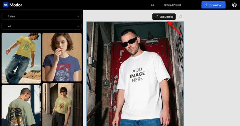 click on edit mockup to edit the t-shirt mockup