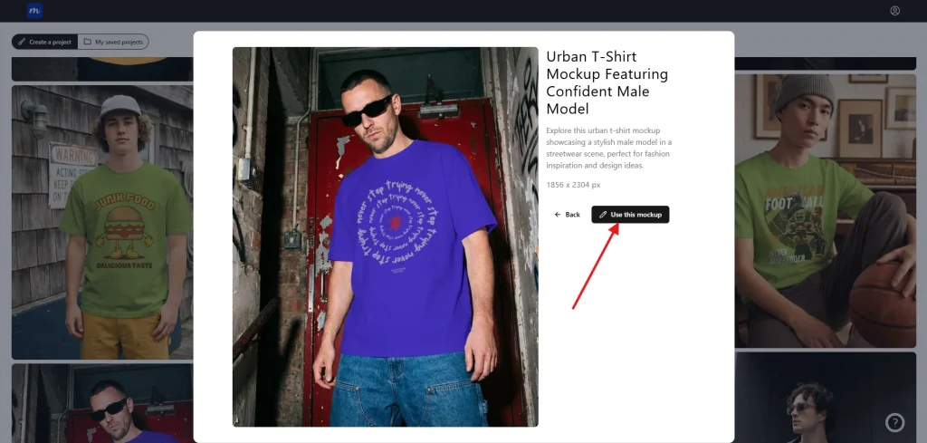 Click on Use this mockup to select the t-shirt mockup template