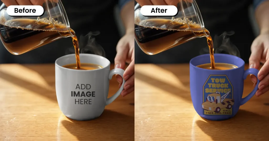 Coffee pour close up shot mug mockup