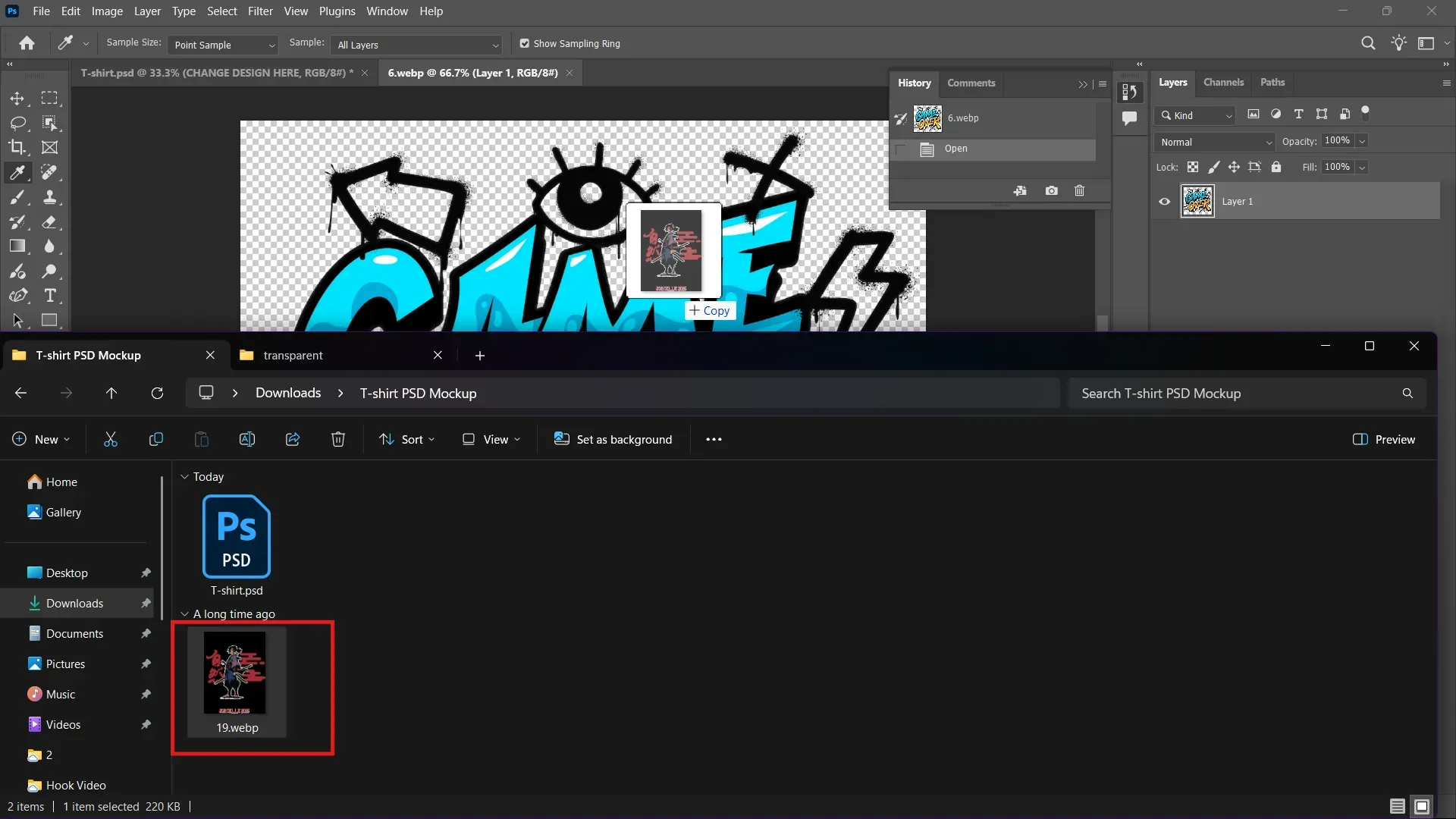 Copy the new t-shirt design in Photoshop