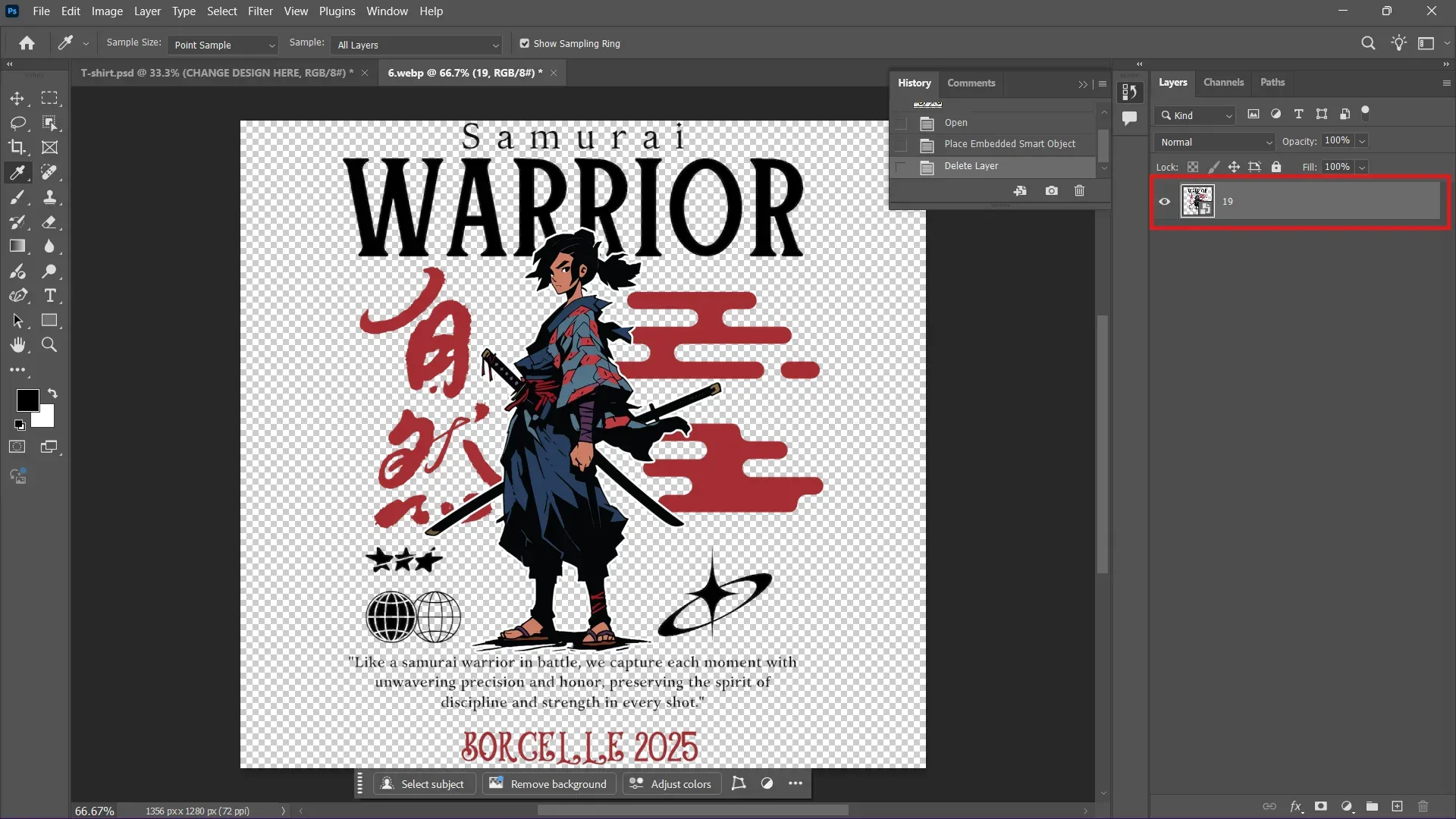 Delete the older t-shirt design in Photoshop