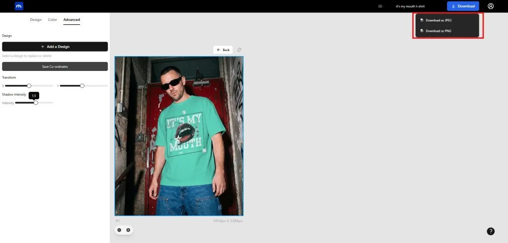 Download the final t-shirt mockup on Modor