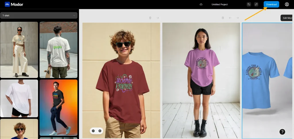Export Your t-shirt mockup on Modor