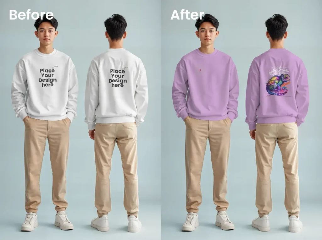 Front and back shot crewneck hoodie mockup