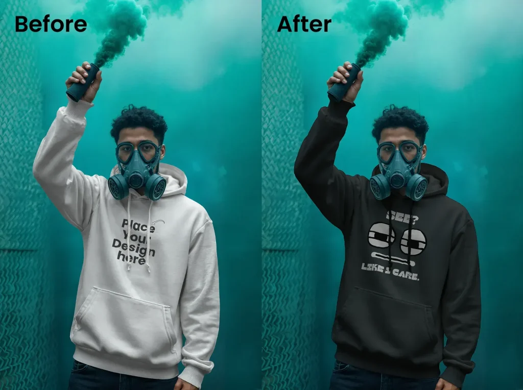 Hoodie mockup with smoke signal