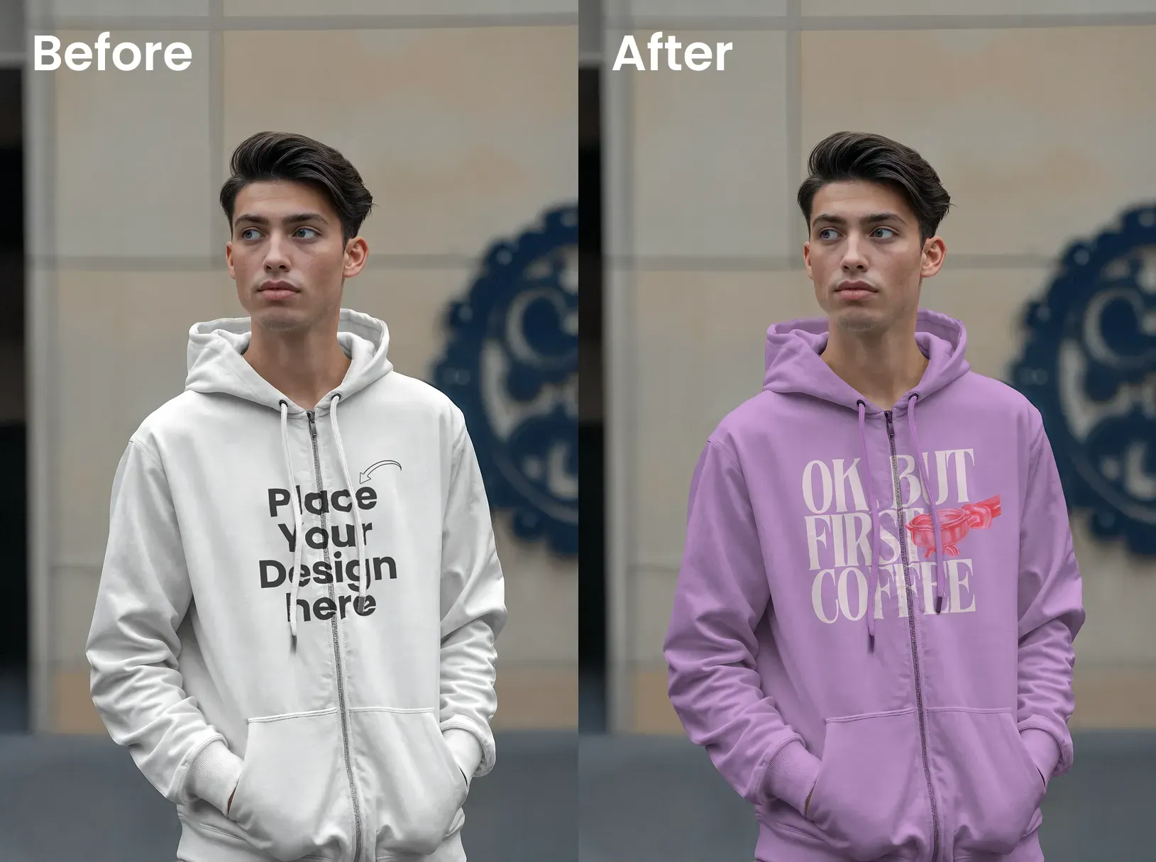 Male zip-up hoodie mockup