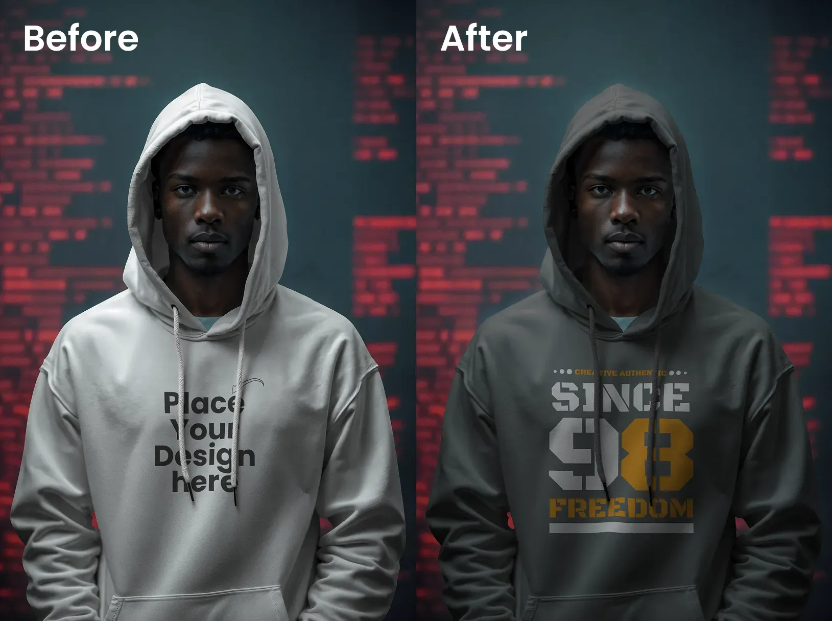 Hoodie mockup of a hacker