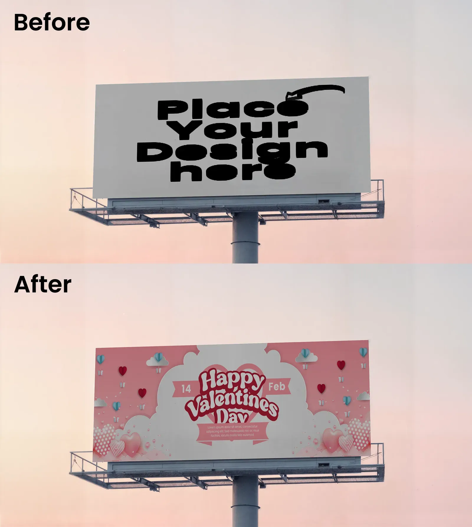 Highway Billboard Mockup Against A Pastel Sky