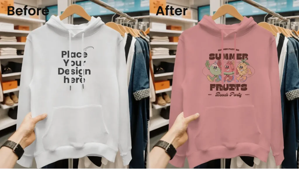 Hanging hoodie mockup in a store