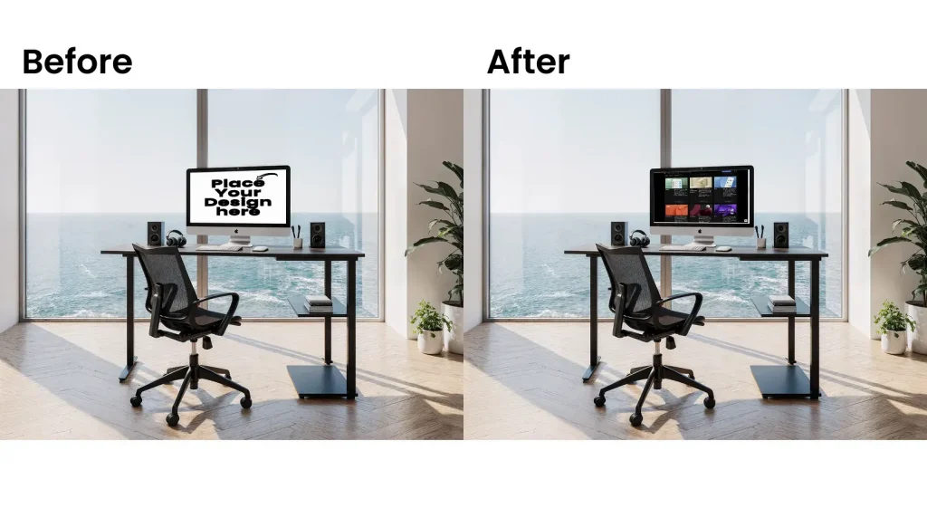 iMac mockup in a professional workspace setup