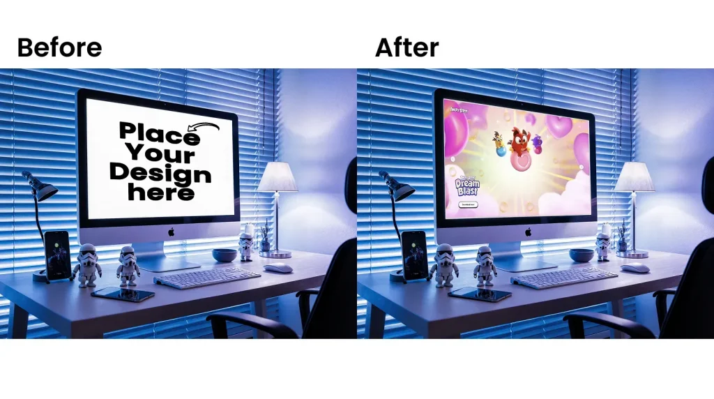 iMac mockup of a gaming setup