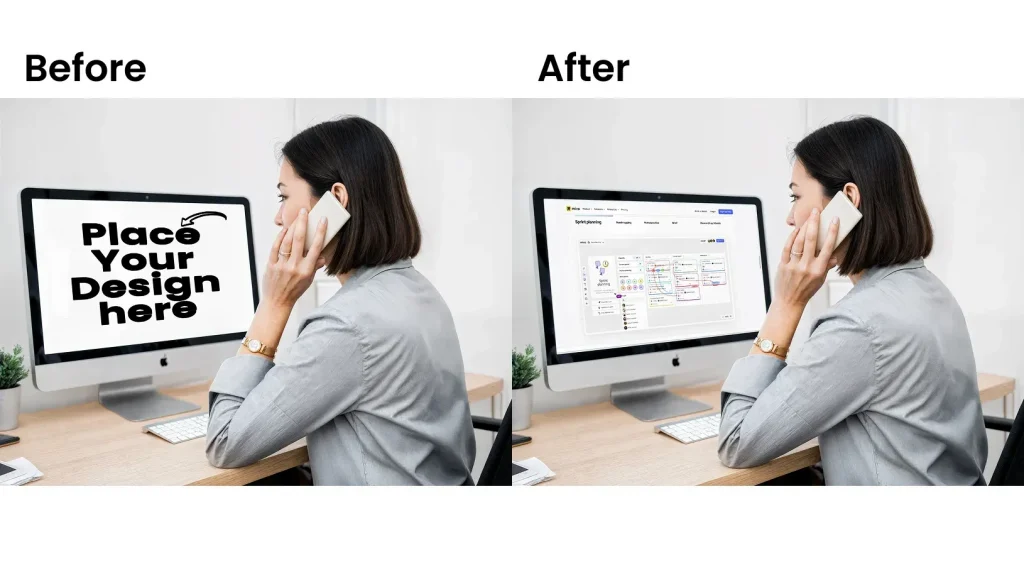 iMac mockup of a person talking on the phone