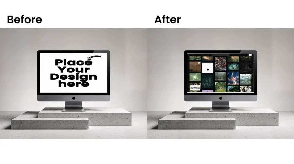 iMac mockup on a minimalistic stand
