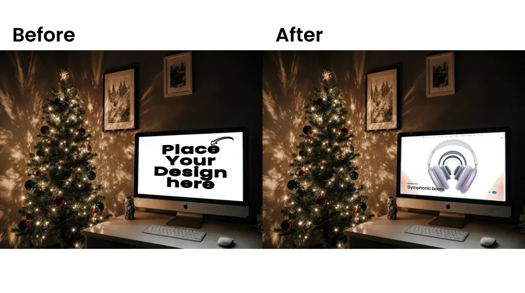 iMac mockup with a holiday theme