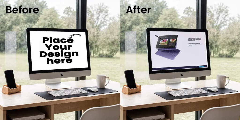 iMac mockup with a scenic background