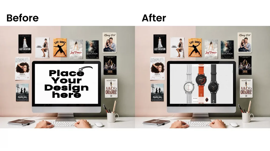 iMac mockup with posters