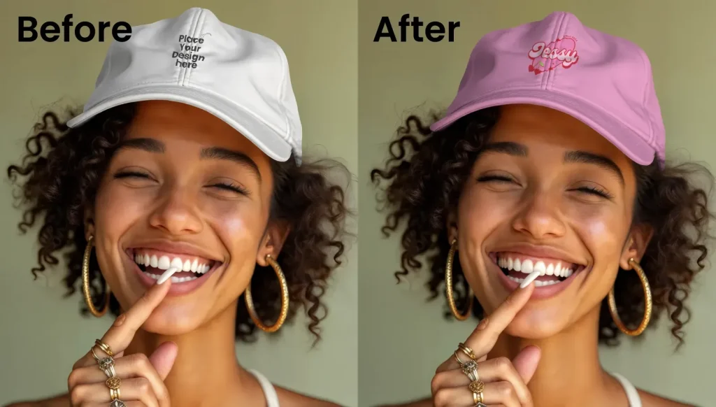 Smiling woman cap mockup