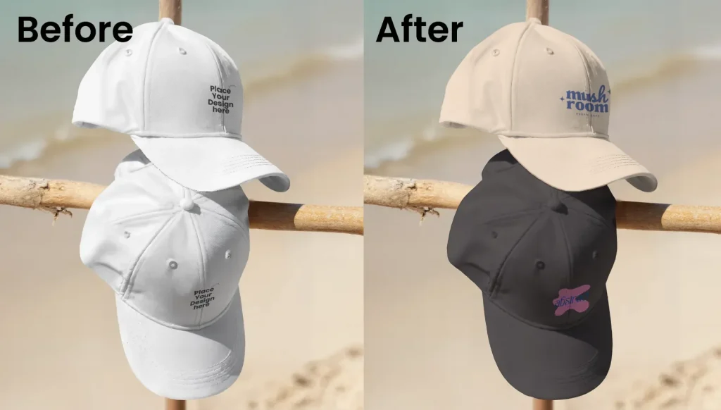 Two caps hanging on a stick