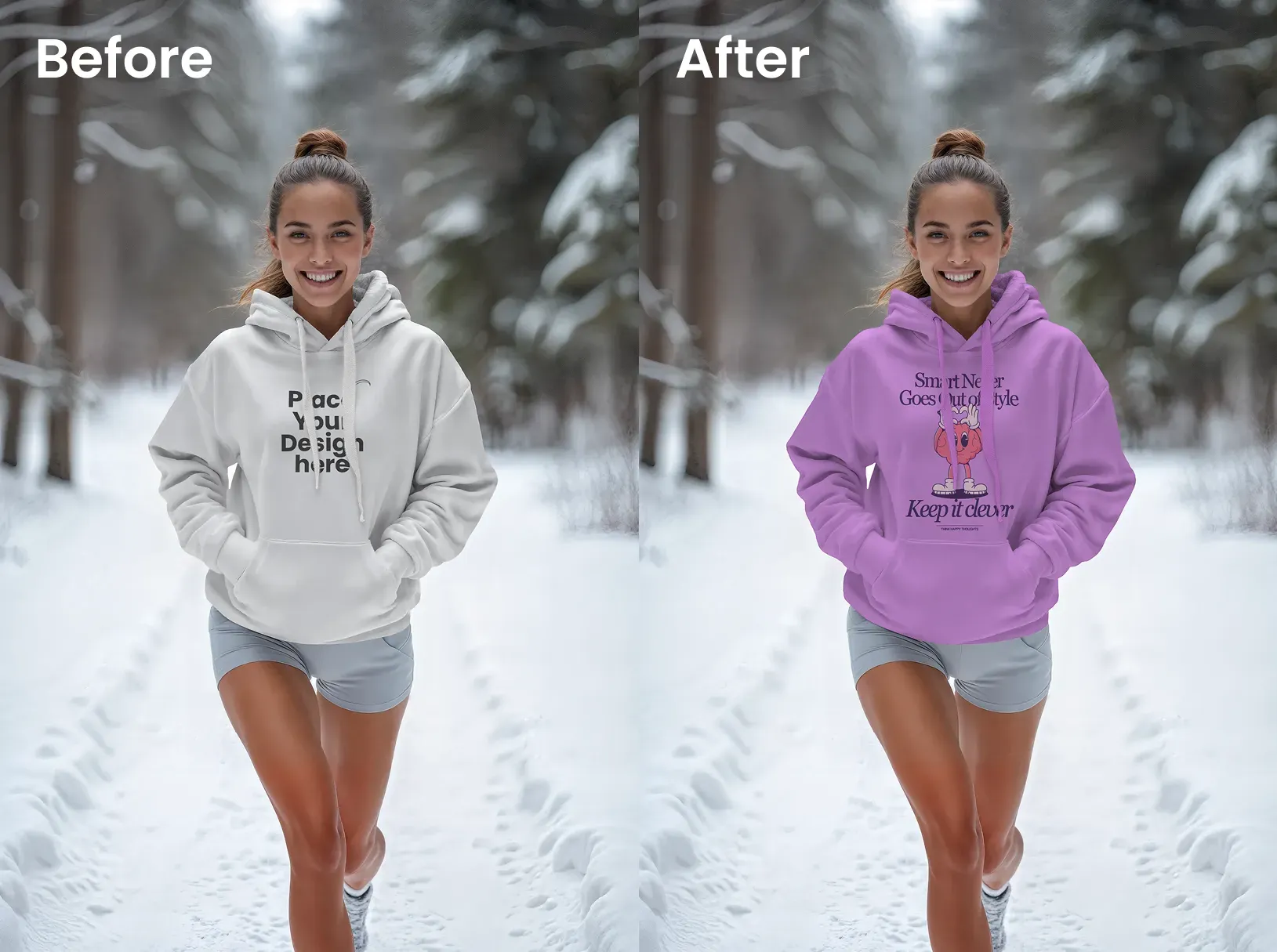 Running female model hoodie mockup