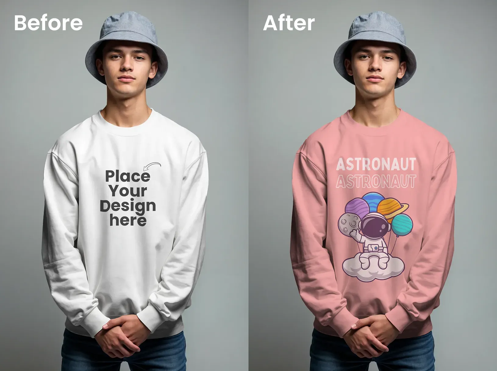 Male crewneck hoodie mockup