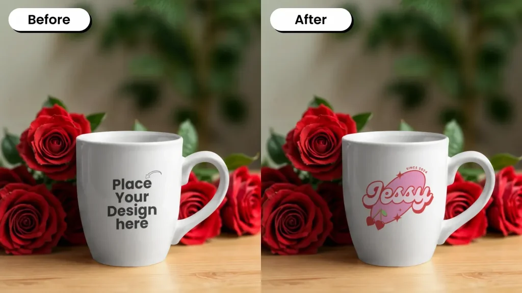 Mug mockup surrounded with roses