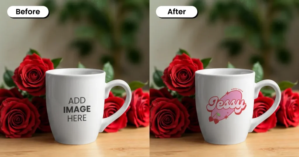 Mug mockup surrounded with roses