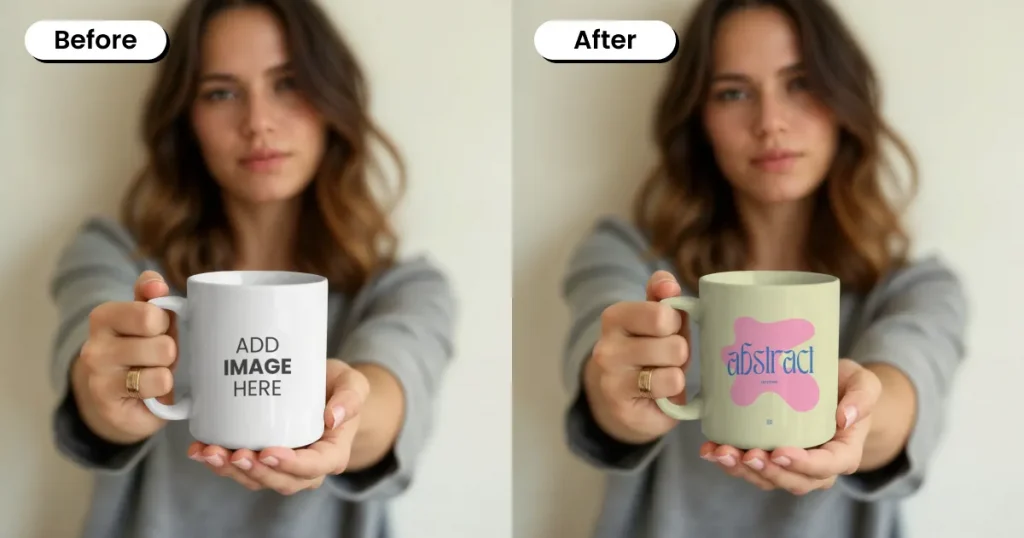 Person offering their mug mockup