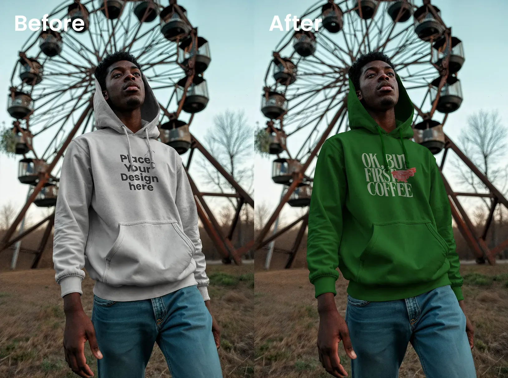 Hoodie mockup of a person at a fair