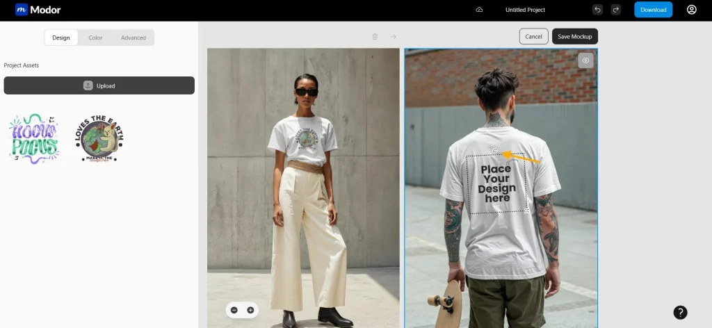 Position your t-shirt design on Modor