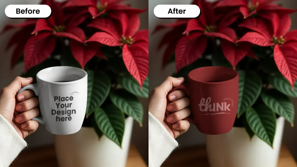 Red poinsettia mug mockups