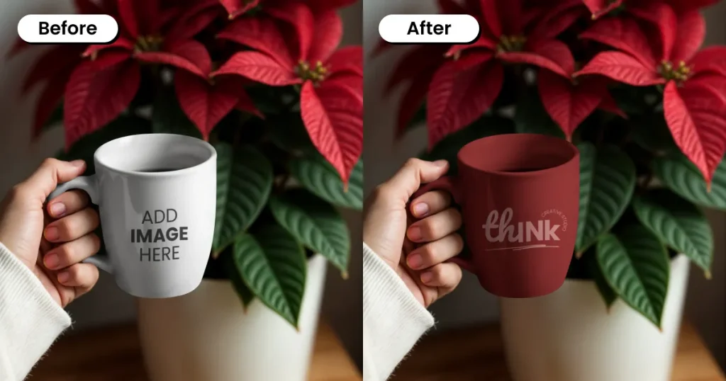 Red poinsettia mug mockup ideas