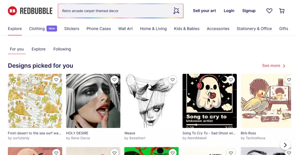 redbubble dashboard page