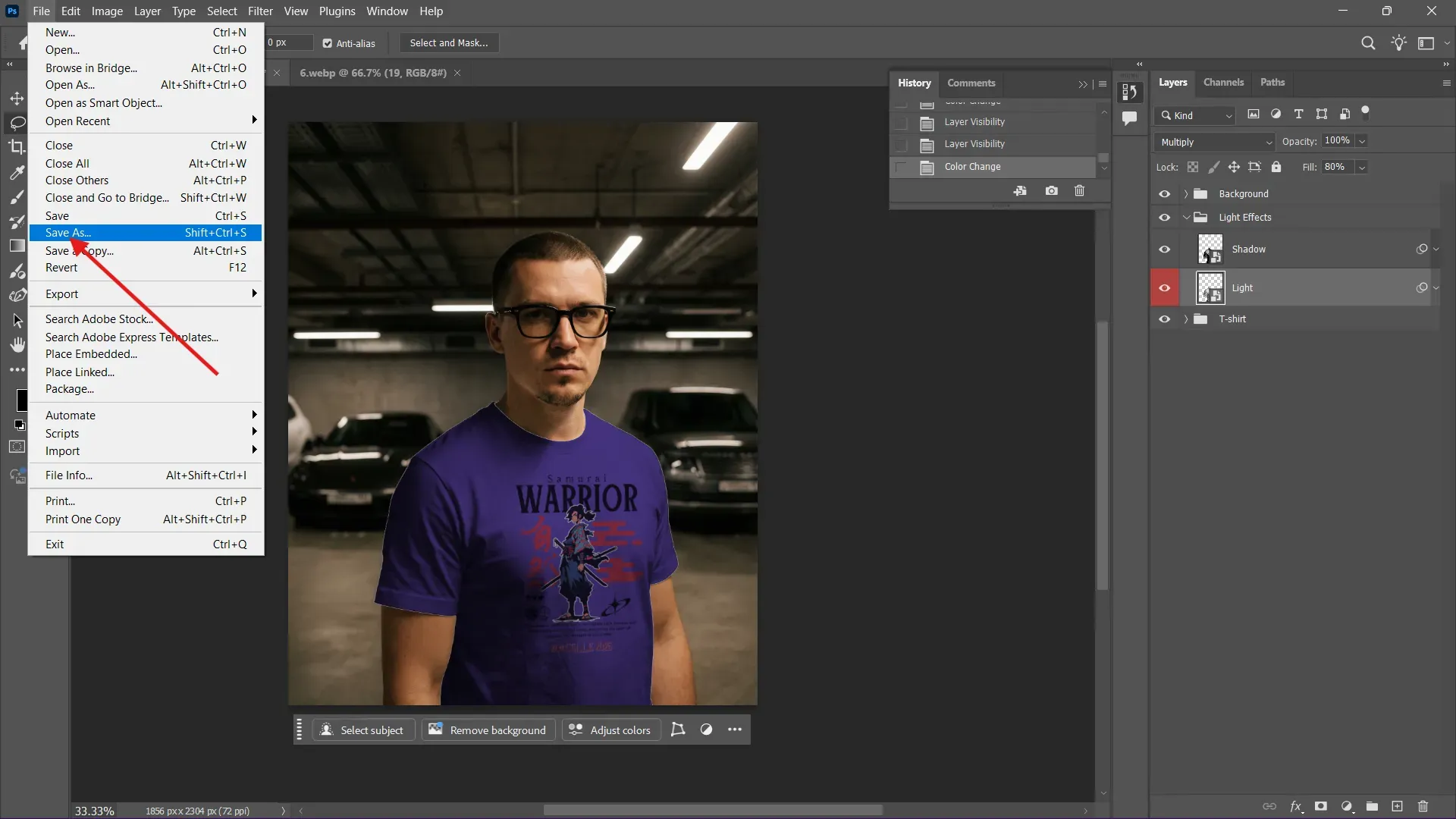 Save the PSD t-shirt mockup file