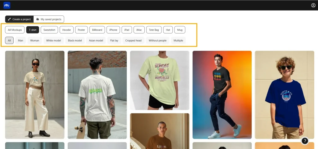 Select a t-shirt mockup template on Modor