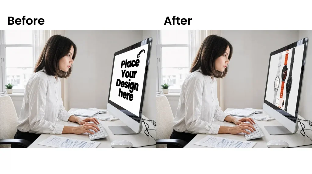 Side angle view of an iMac mockup